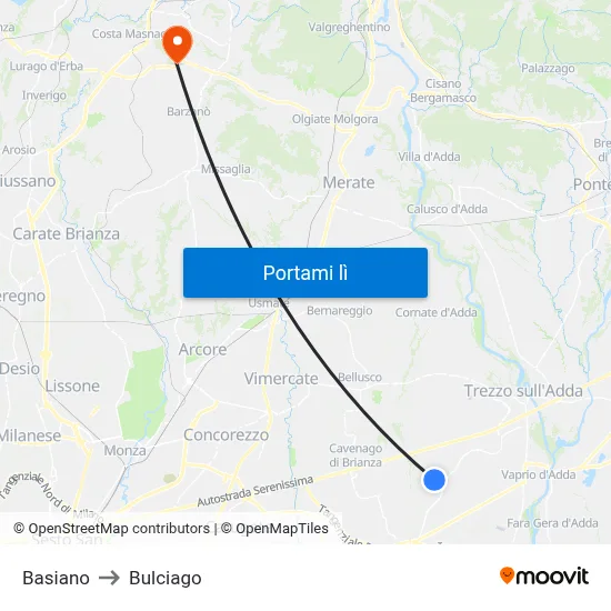 Basiano to Bulciago map