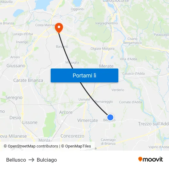 Bellusco to Bulciago map