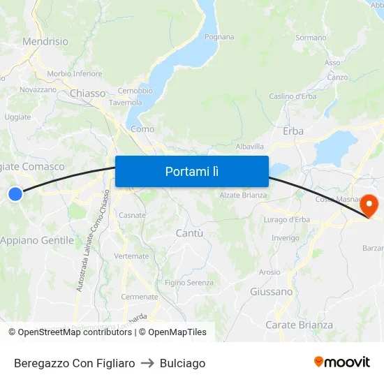 Beregazzo Con Figliaro to Bulciago map