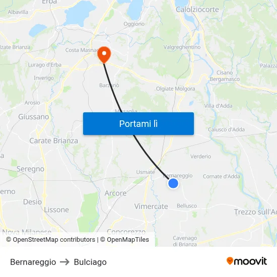 Bernareggio to Bulciago map