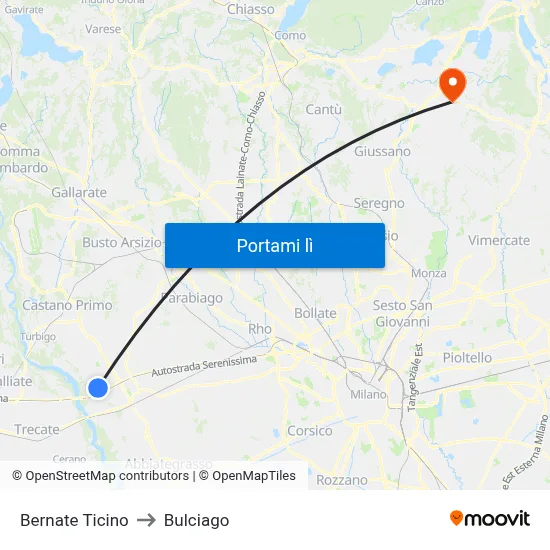 Bernate Ticino to Bulciago map