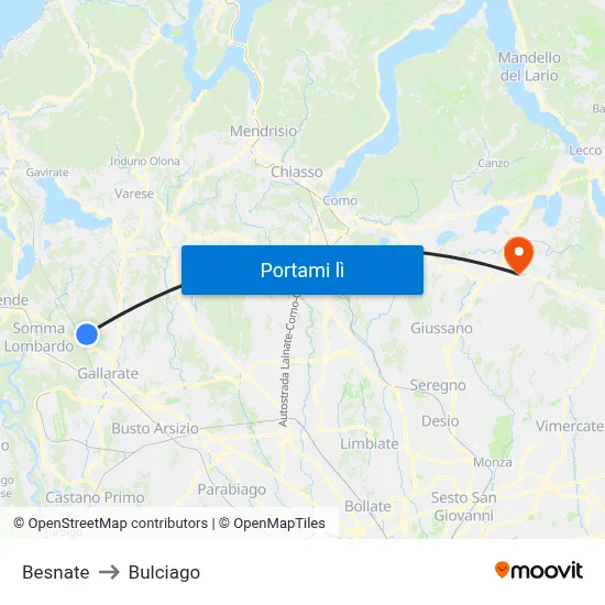 Besnate to Bulciago map