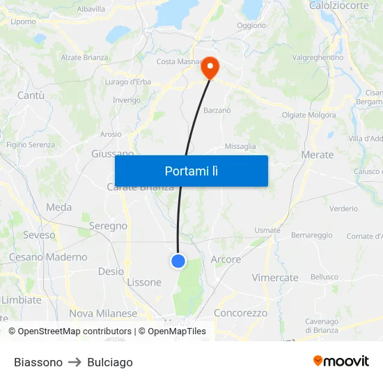 Biassono to Bulciago map