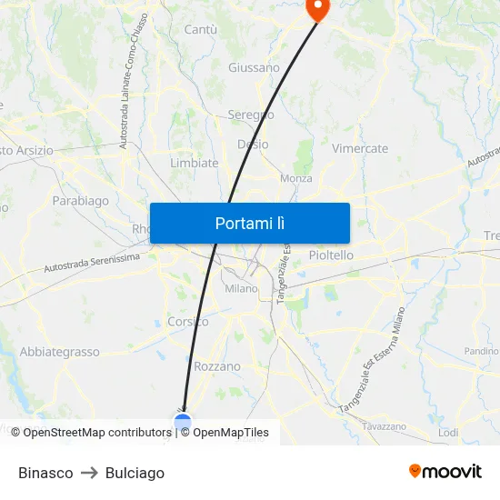 Binasco to Bulciago map
