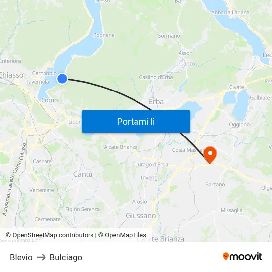 Blevio to Bulciago map