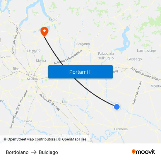Bordolano to Bulciago map