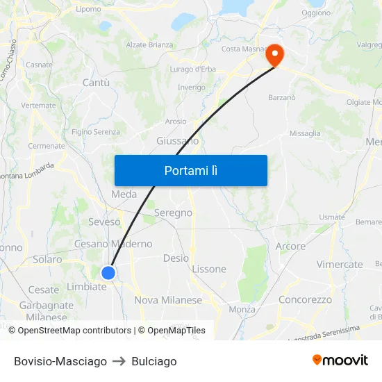 Bovisio-Masciago to Bulciago map