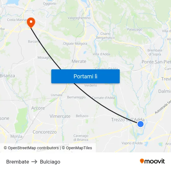 Brembate to Bulciago map