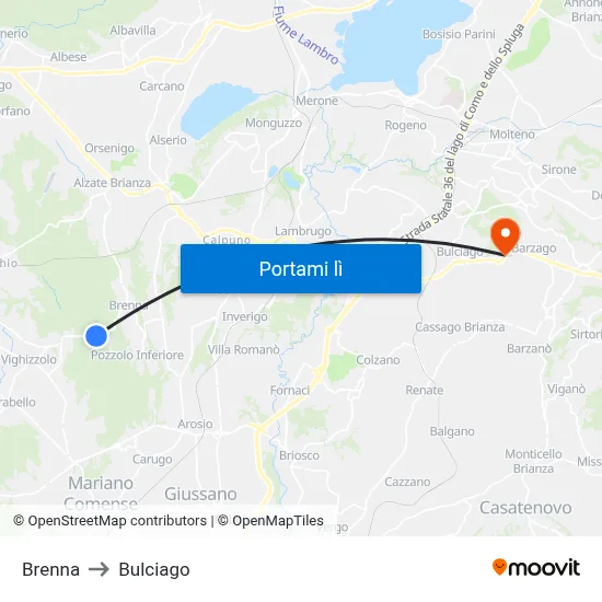 Brenna to Bulciago map