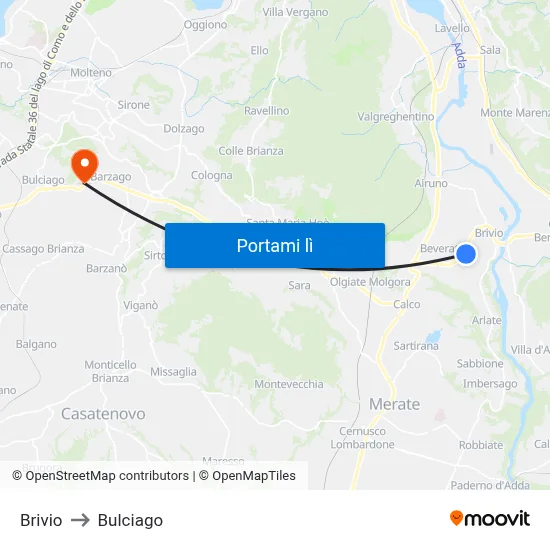 Brivio to Bulciago map