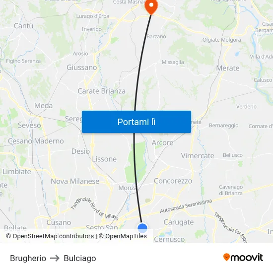 Brugherio to Bulciago map