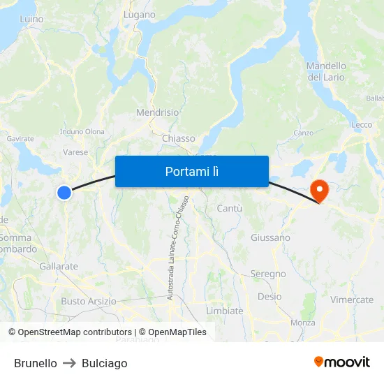 Brunello to Bulciago map