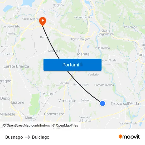 Busnago to Bulciago map