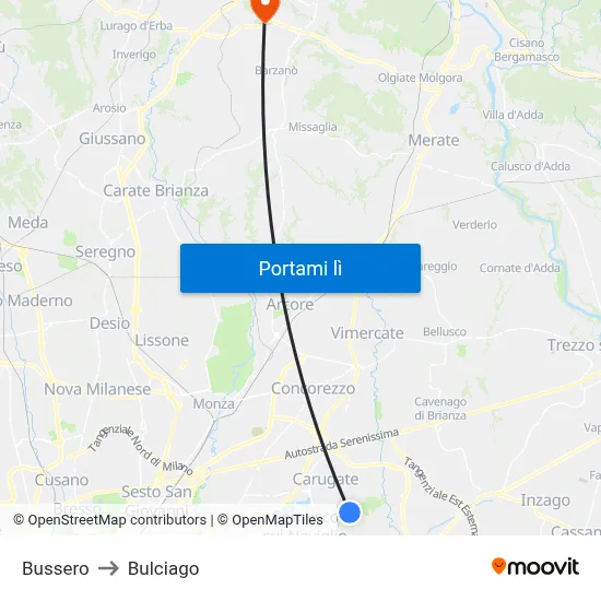 Bussero to Bulciago map