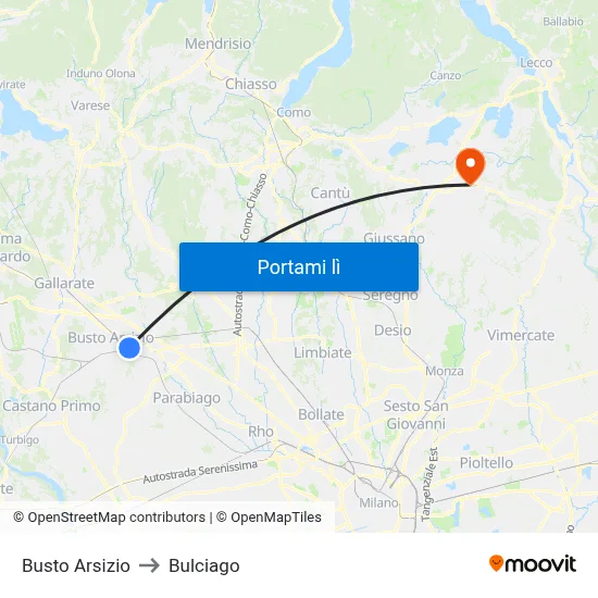 Busto Arsizio to Bulciago map
