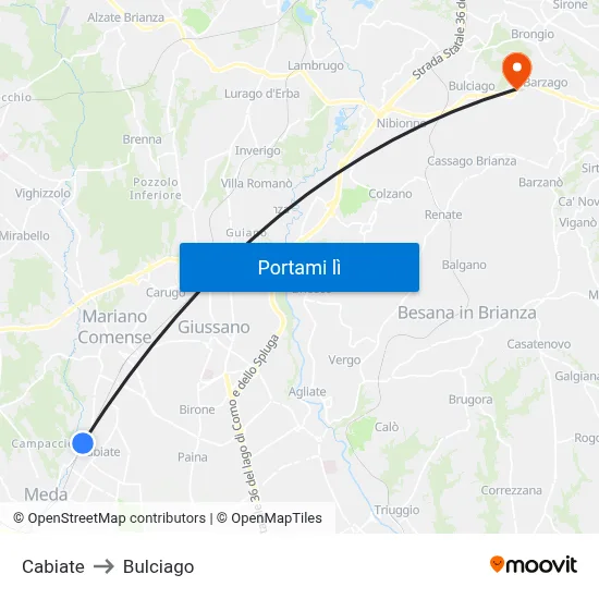 Cabiate to Bulciago map
