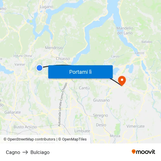 Cagno to Bulciago map