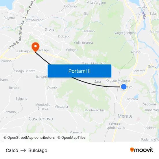Calco to Bulciago map