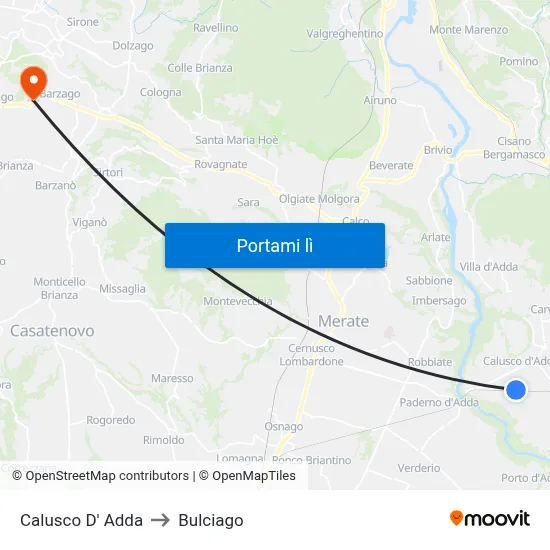 Calusco D' Adda to Bulciago map