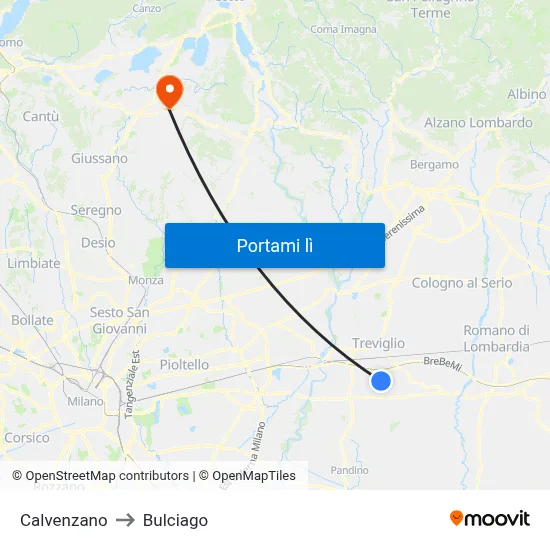 Calvenzano to Bulciago map