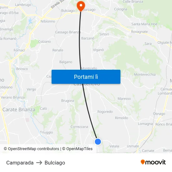 Camparada to Bulciago map