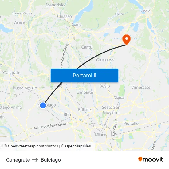 Canegrate to Bulciago map