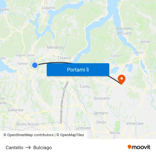 Cantello to Bulciago map