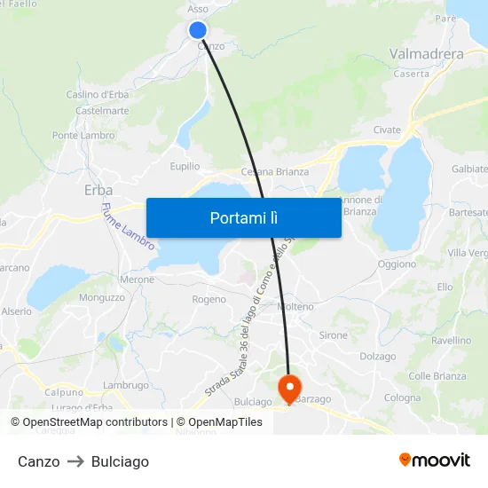 Canzo to Bulciago map