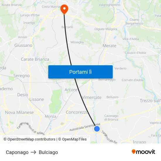 Caponago to Bulciago map