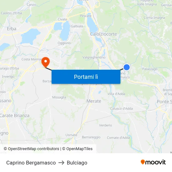 Caprino Bergamasco to Bulciago map