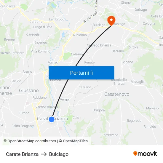 Carate Brianza to Bulciago map