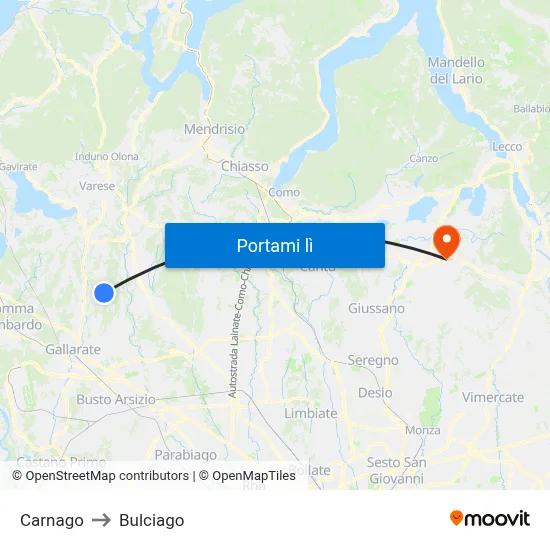 Carnago to Bulciago map