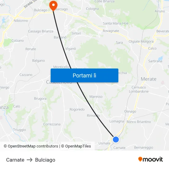 Carnate to Bulciago map