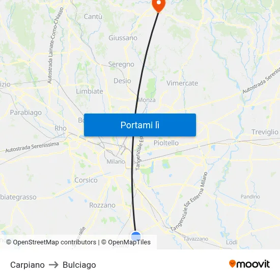 Carpiano to Bulciago map