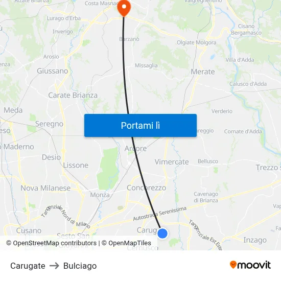 Carugate to Bulciago map