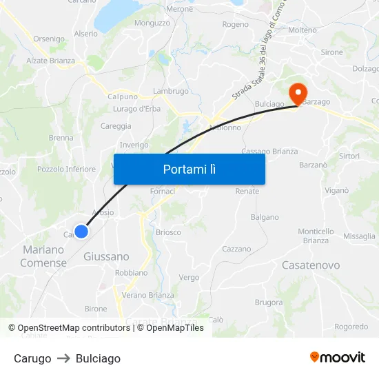 Carugo to Bulciago map