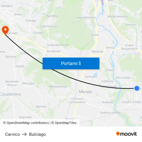 Carvico to Bulciago map