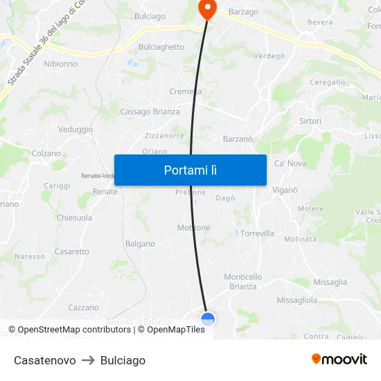 Casatenovo to Bulciago map