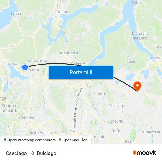 Casciago to Bulciago map