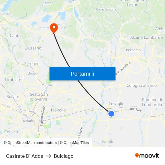 Casirate D' Adda to Bulciago map