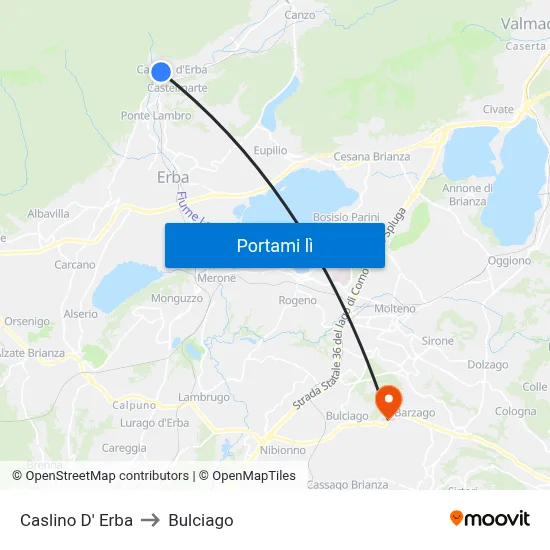 Caslino D' Erba to Bulciago map
