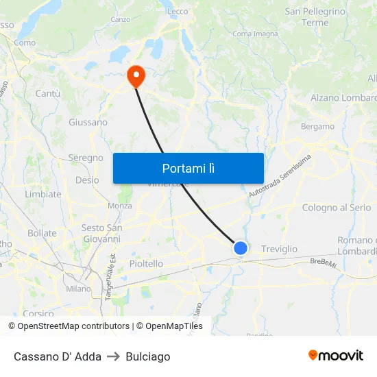 Cassano D' Adda to Bulciago map