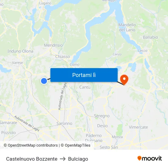 Castelnuovo Bozzente to Bulciago map
