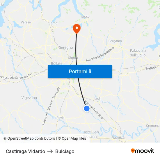 Castiraga Vidardo to Bulciago map