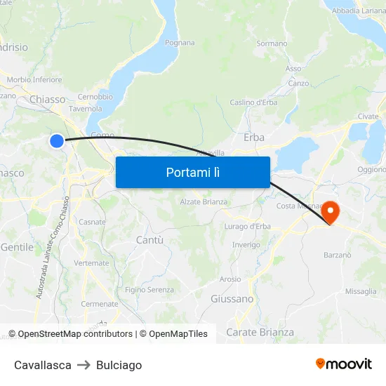 Cavallasca to Bulciago map