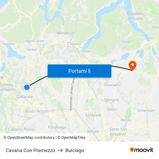 Cavaria Con Premezzo to Bulciago map