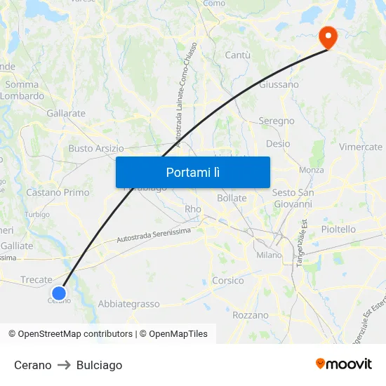 Cerano to Bulciago map