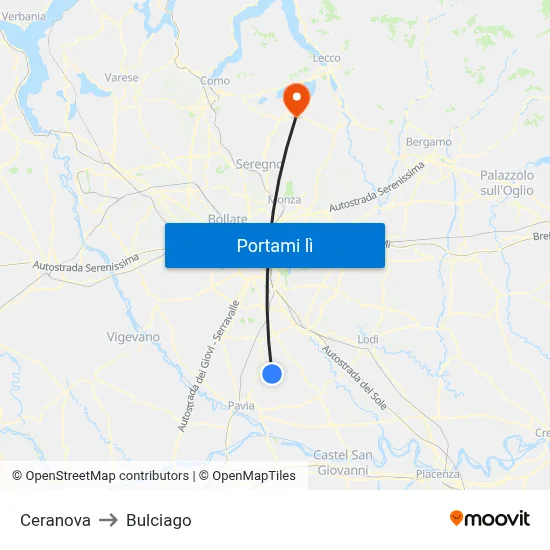 Ceranova to Bulciago map
