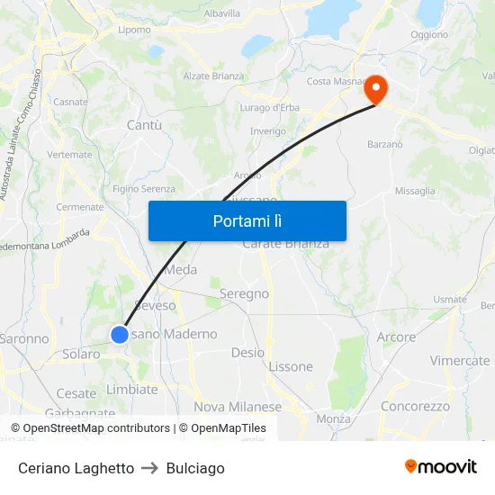 Ceriano Laghetto to Bulciago map