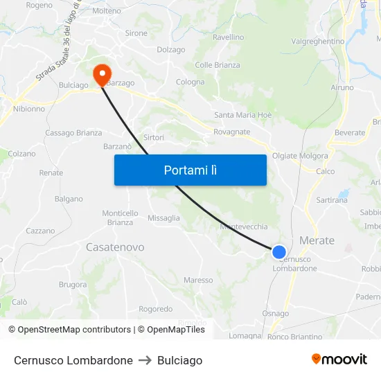 Cernusco Lombardone to Bulciago map